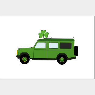 St. Patricks Day Clover 4x4 Off-road Car Green Posters and Art